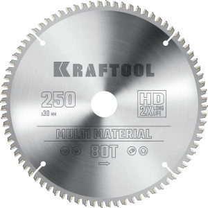 Пильный диск по алюминию, 250 х 30 мм, 80Т, KRAFTOOL Multi Material 36953-250-30