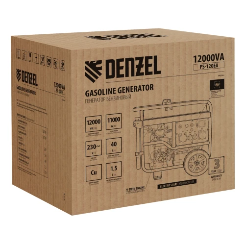 Генератор бензиновый PS-120EA, 12 кВт,230 В, 40л, разъём ATS,эл.старт Denzel 946964 — фото 5