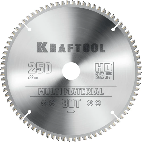 Пильный диск по алюминию, 250 х 32 мм, 80Т, KRAFTOOL Multi Material 36953-250-32 — фото 1