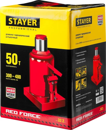 Бутылочный гидравлический домкрат, 50 т, 300 - 480 мм, STAYER RED FORCE 43160-50_z01 — фото 2