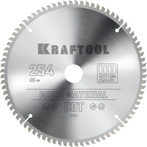 Пильный диск по алюминию, 254 х 30 мм, 80Т, KRAFTOOL Multi Material 36953-254-30