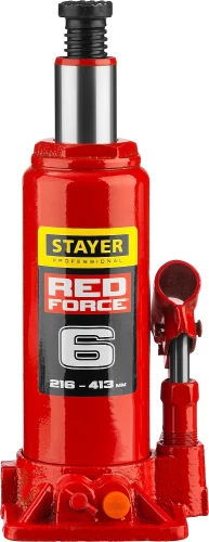 Бутылочный гидравлический домкрат, 6 т, 216 - 413 мм, STAYER RED FORCE 43160-6_z01 — фото 4