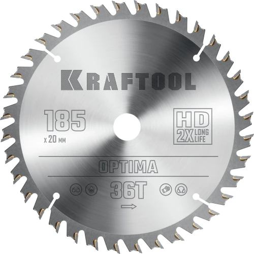 Пильный диск по дереву, 185 х 20 мм, 36Т, KRAFTOOL Optima 36951-185-20 — фото 1