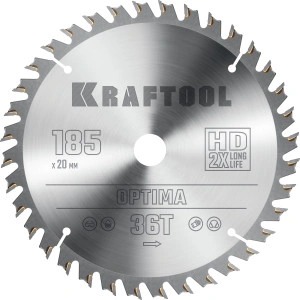 Пильный диск по дереву, 185 х 20 мм, 36Т, KRAFTOOL Optima 36951-185-20