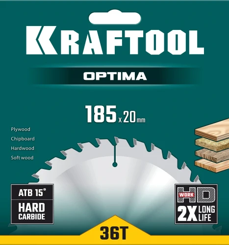 Пильный диск по дереву, 185 х 20 мм, 36Т, KRAFTOOL Optima 36951-185-20 — фото 2