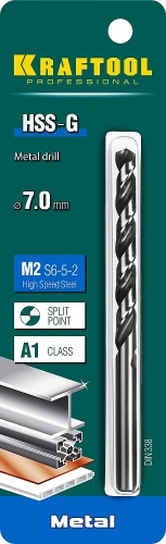 Сверло по металлу, 7.0 х 109 мм, сталь P6M5, KRAFTOOL HSS-G 29651-7 — фото 2