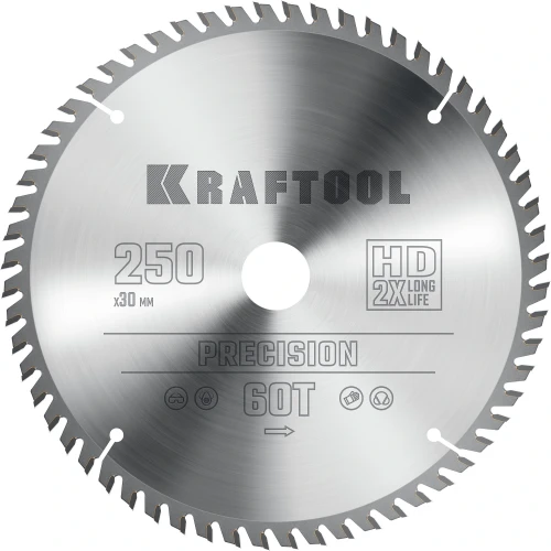 Пильный диск по дереву, 250 х 30 мм, 60Т, KRAFTOOL Precision 36952-250-30 — фото 1
