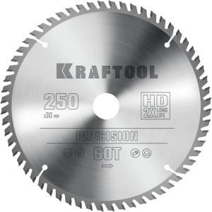 Пильный диск по дереву, 250 х 30 мм, 60Т, KRAFTOOL Precision 36952-250-30