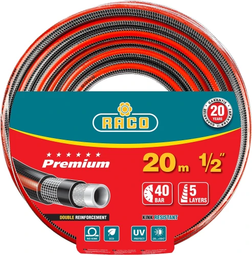 Поливочный шланг, 1/2", 20 м, 40 атм, пятислойный, усиленный двумя слоями армирования, RACO 40300-1/2-20_z01 — фото 1