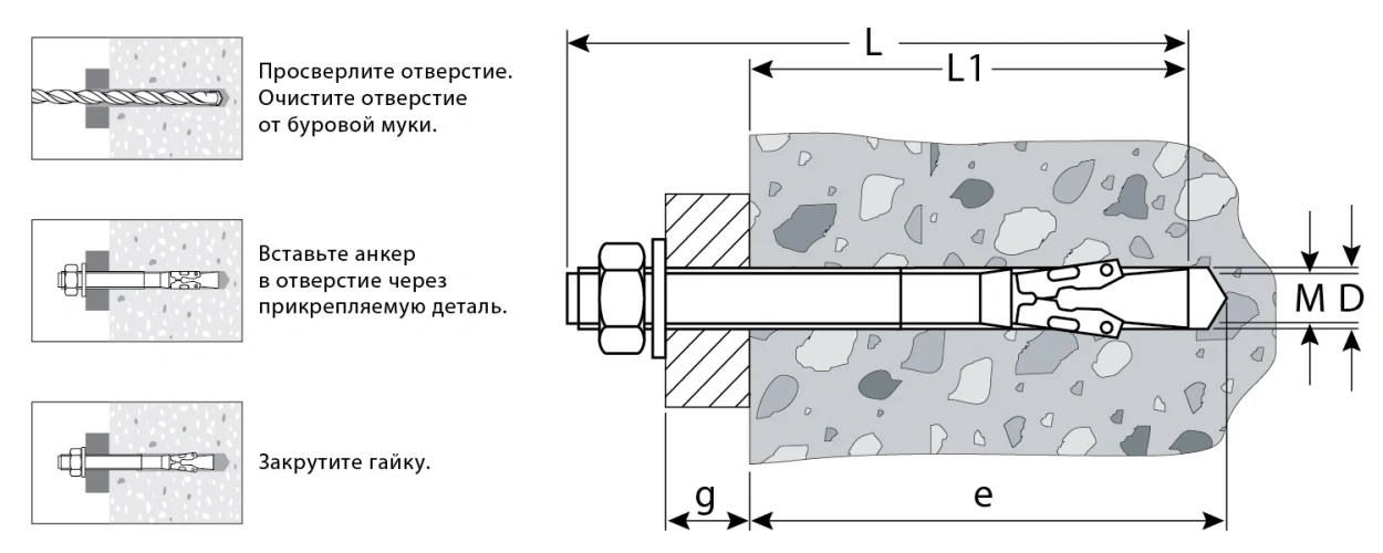 Клиновой анкер, М6 х 65 мм, 100 шт, ЗУБР 302032-06-065 — фото 3