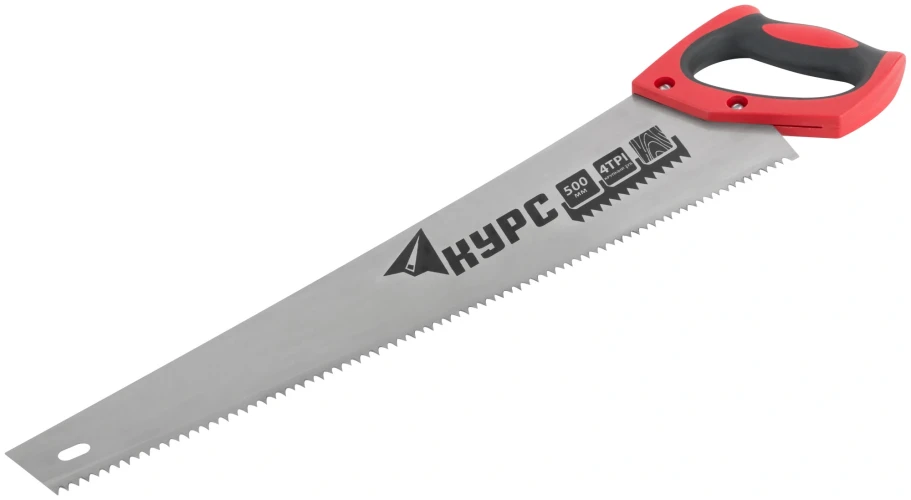 Ножовка по дереву универсальная, шаг 6,0 мм, пластиковая прорезиненная ручка 500 мм КУРС 40353 — фото 2