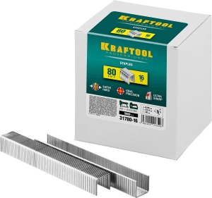 Скобы тип 80 (BeA/Prebena A/Senco AT), 16 мм, калибр 21GA. 5000 шт, KRAFTOOL 31780-16