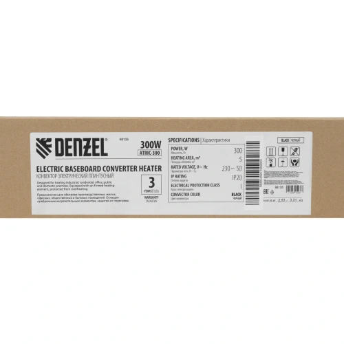 Конвектор электрический плинтусный ATRIC-300, 230 В, 300 Вт, ТЭН, черный Denzel 98135 — фото 14