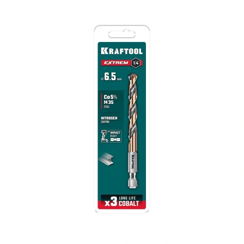 НЕХ-1/4", d 6.5 х 107 мм, сверло по металлу для винтовёртов и шуруповертов IMPACT READY, KRAFTOOL 29652-6.5 — фото 2