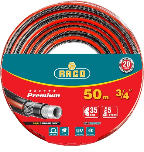 Поливочный шланг, 3/4", 50 м, 35 атм, пятислойный, усиленный двумя слоями армирования, RACO 40300-3/4-50_z01 — фото 1