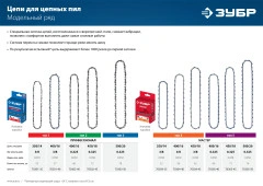 Цепь для бензопил, шаг 3/8", паз 1.3 мм, 57 звеньев, ЗУБР тип 1 70301-40