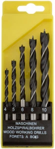 Набор сверл по дереву, пластиковый бокс, 5 шт.(4-5-6-8-10 мм) FIT 36101