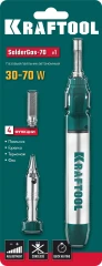 Газовый паяльник, 70 A, 30 - 70 Вт, 1300°С, горелка, фен, набор 3 в 1, KRAFTOOL SolderGas 55504-H3