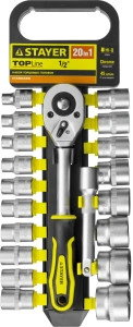 Набор торцовых головок, 20 предм., (1/2"), STAYER RSS 20L 27750-H20