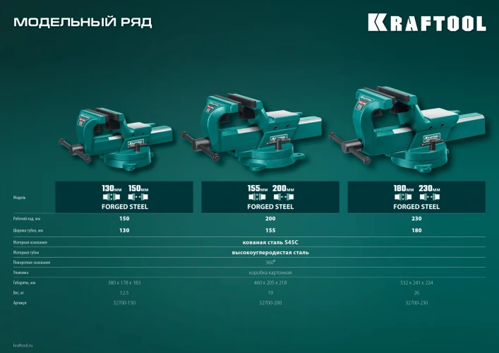Кованые стальные тиски, с регулировкой компенсации люфта, KRAFTOOL FORGE--130/150 32700-150 — фото 14