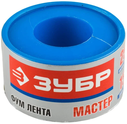 ФУМ лента, 0.1 мм х 25 мм х15 м, 0.40 г/см3, ЗУБР 12373-25-040 — фото 1