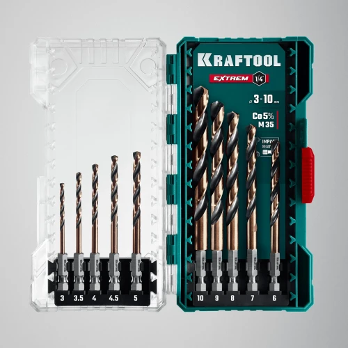 НЕХ-1/4", 10 шт, набор сверл по металлу для винтовёртов и шуруповертов IMPACT READY, KRAFTOOL 29652-H10 — фото 6