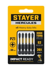 Торсионные биты, PZ1, 50 мм, 5 шт, STAYER HERCULES 26233-1-50-5