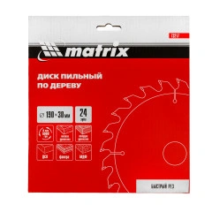 Пильный диск по дереву, 190 х 30 мм, 24 зуба Matrix 73217