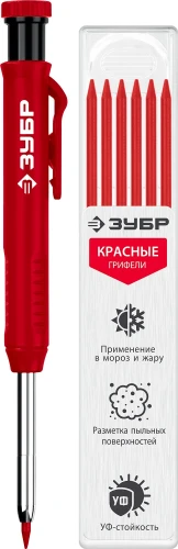 Автоматический карандаш, d 2, 8 мм, HB, 6 сменных грифелей, ЗУБР АСК красный 06311-3 — фото 1