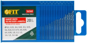 Сверла по металлу HSS полированные "микро" набор 20 шт. (0,3-1,6 мм) FIT 36360