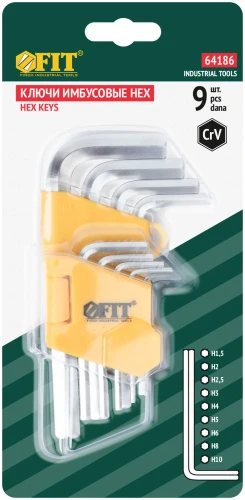 Ключи шестигранные, CrV сталь, 9 шт., 1,5-10 мм, в пластиковом держателе FIT 64186 — фото 3